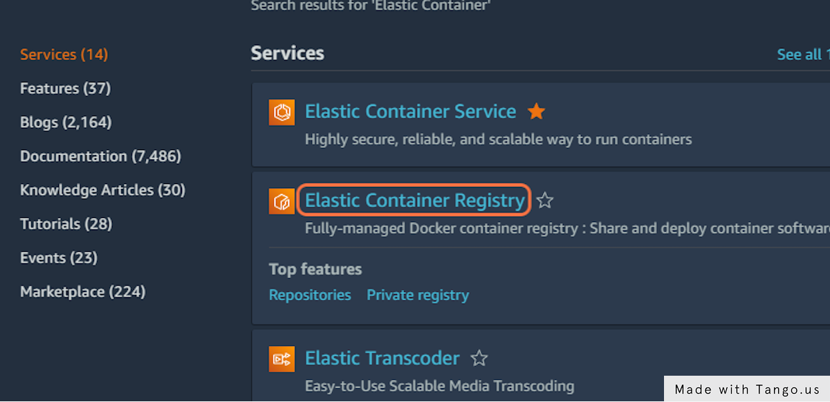 Click on Elastic Container Registry