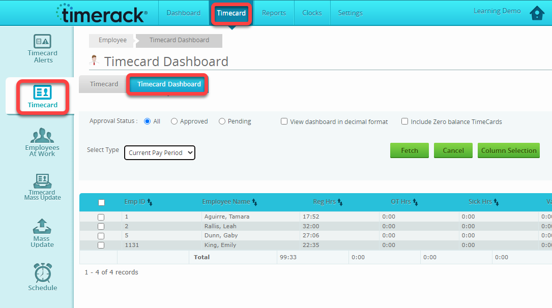 Manager Approval of Multiple Timecards Timerack