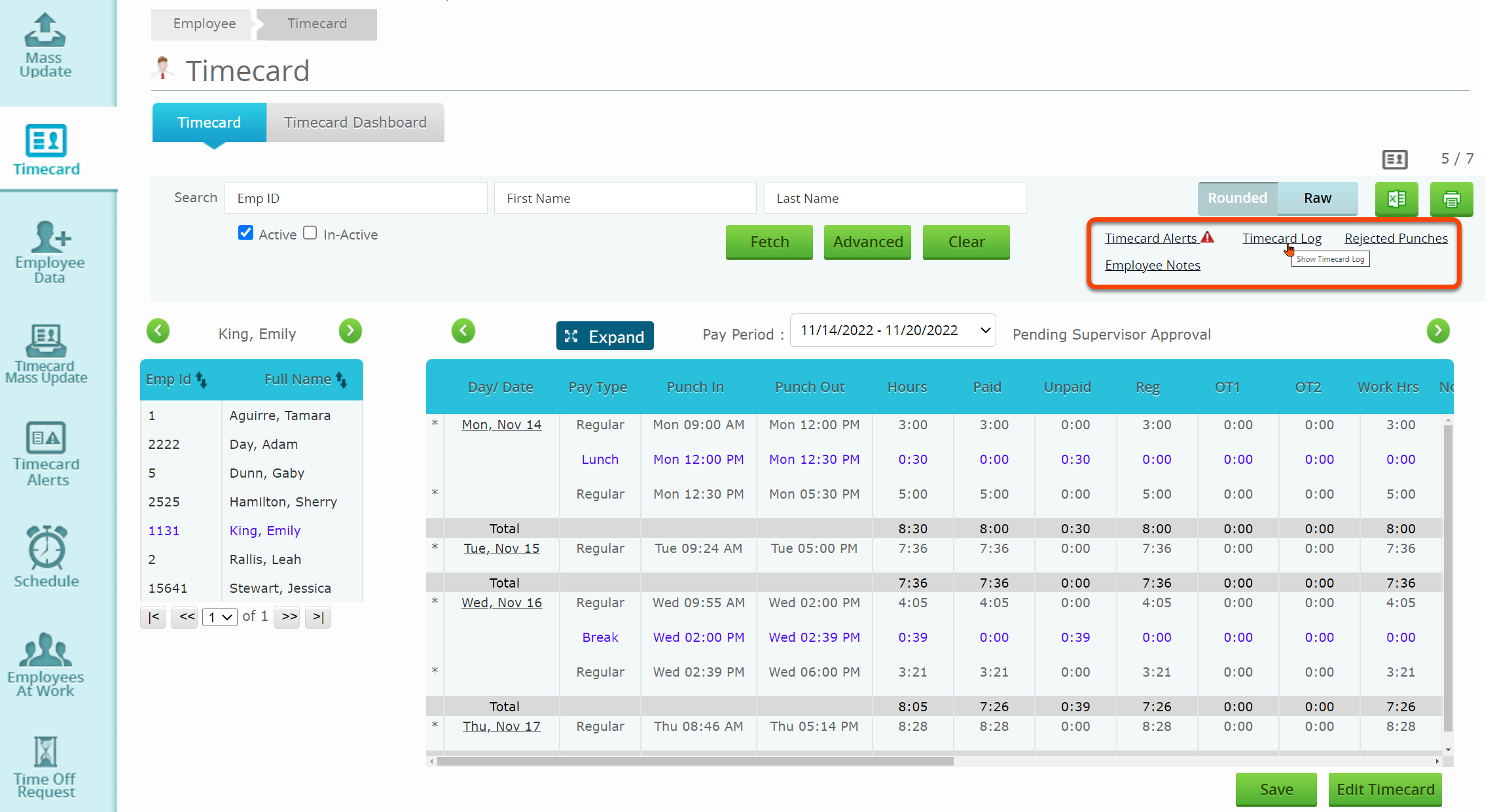 View Timecard Changes Timerack