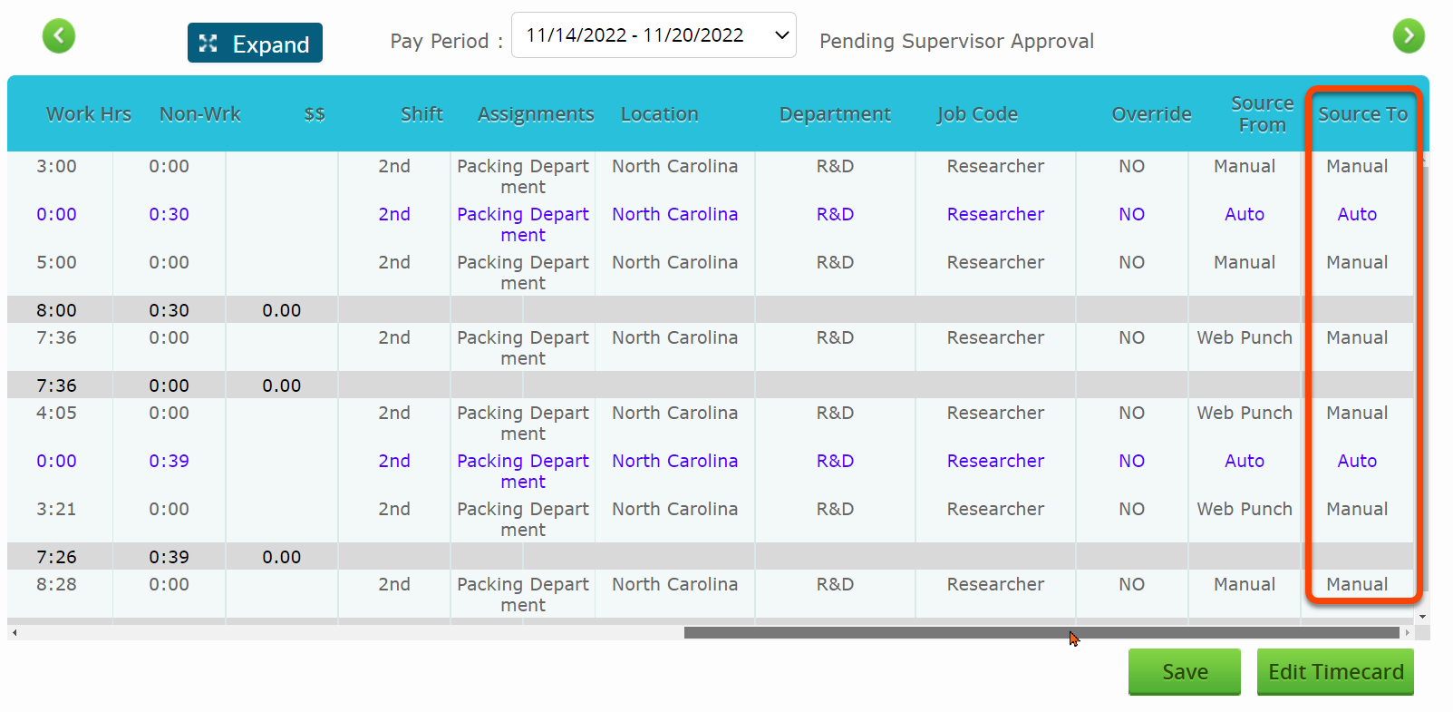 View Timecard Changes Timerack