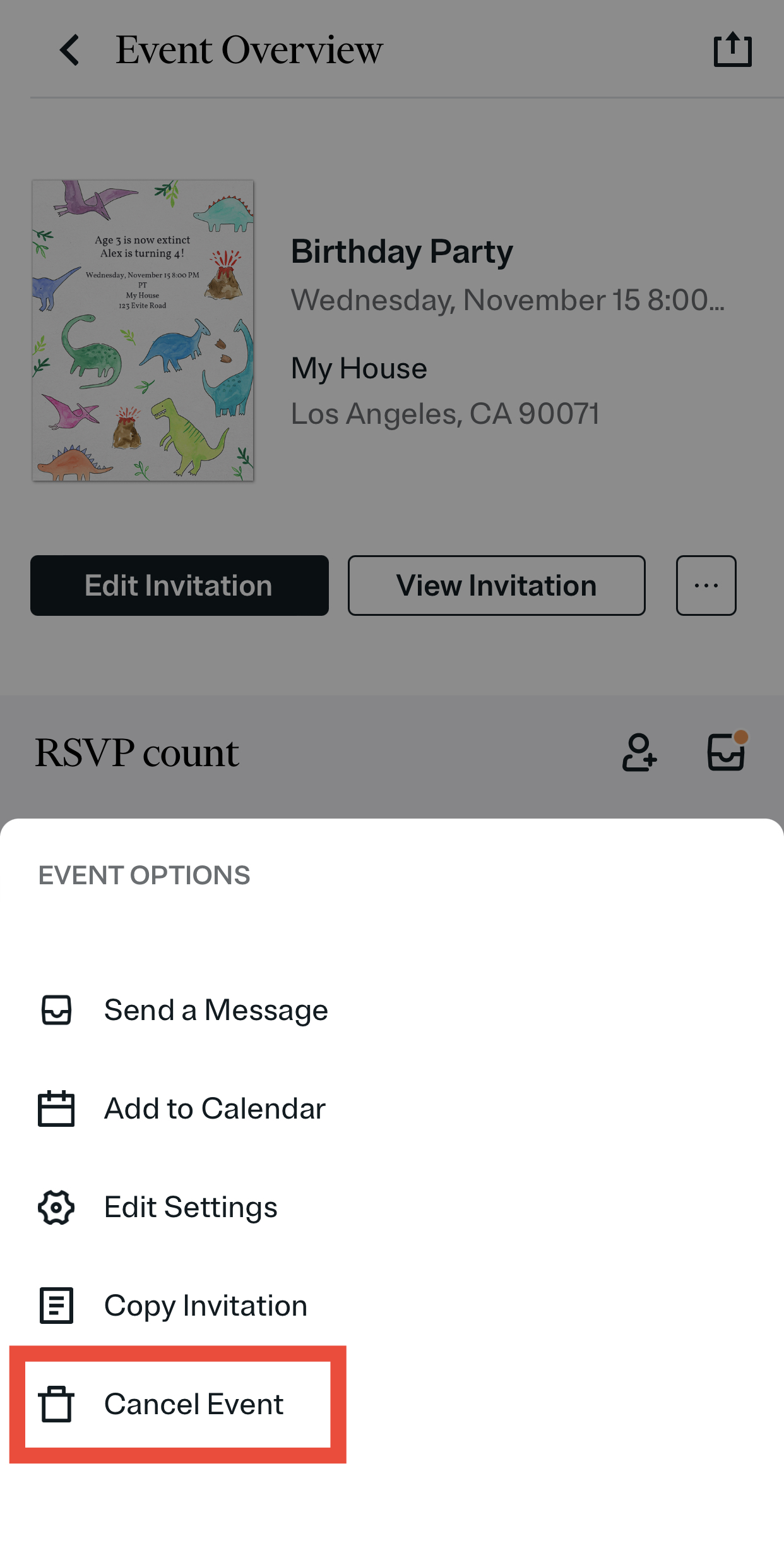 Cancel Event on iOS App Evite