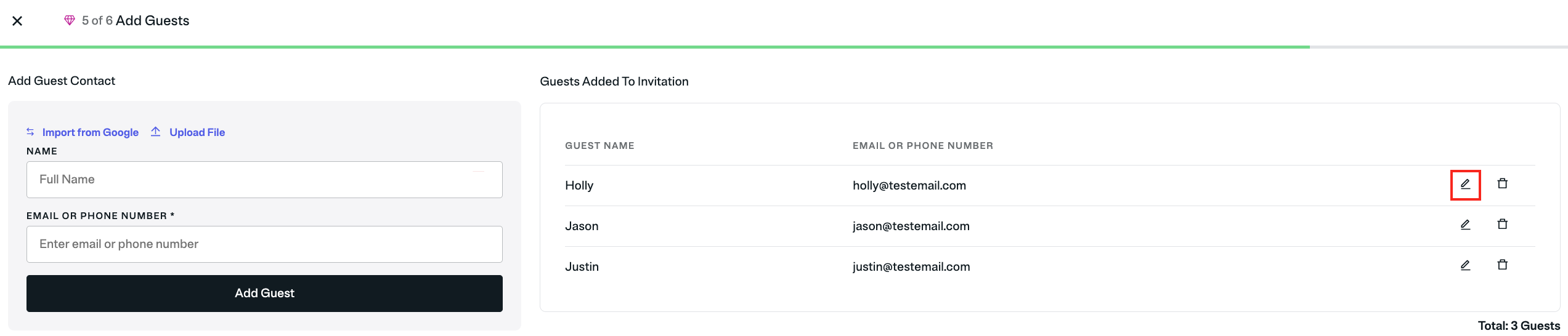 Guest names on Envelopes for Premium invitation Evite