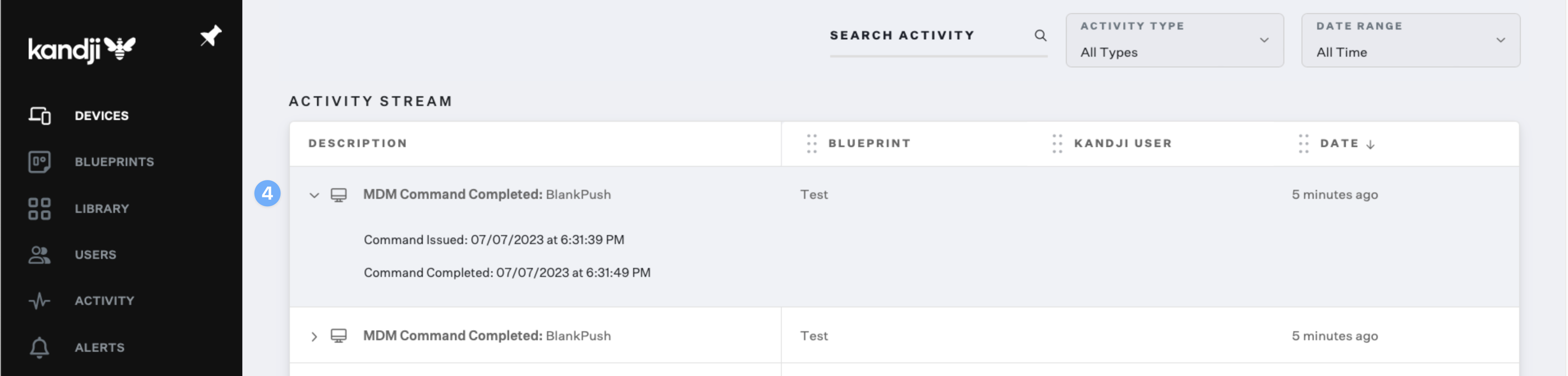 Using the Blank Push command Kandji