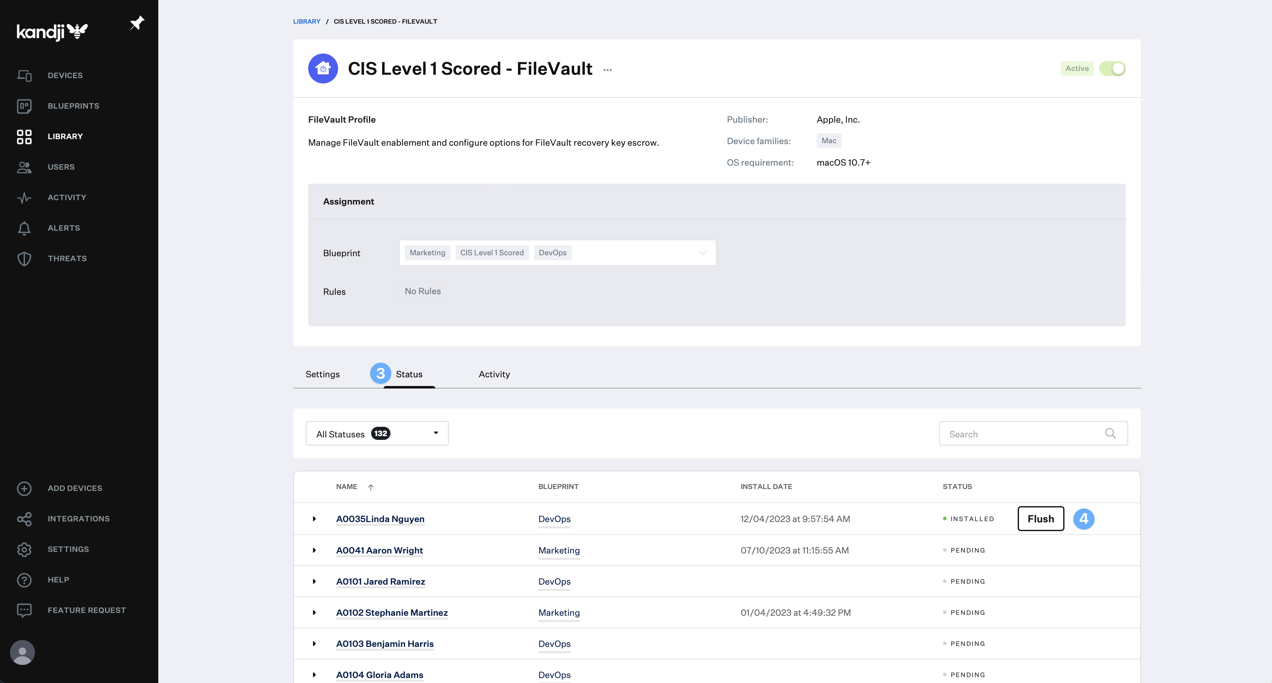What does the Flushing Action do? Kandji