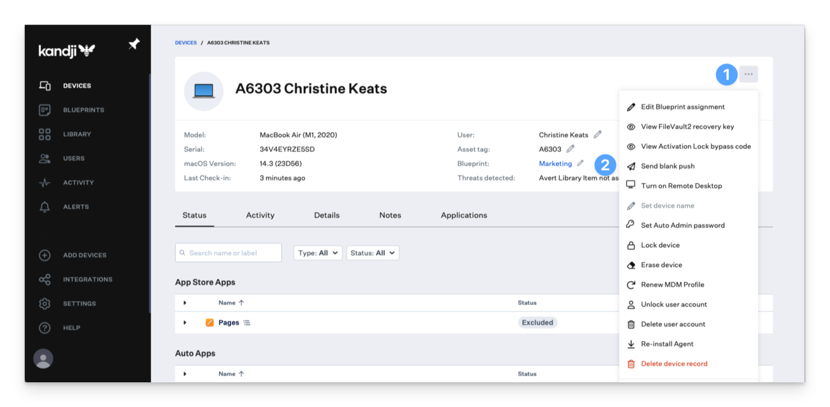 Using the Blank Push command Kandji