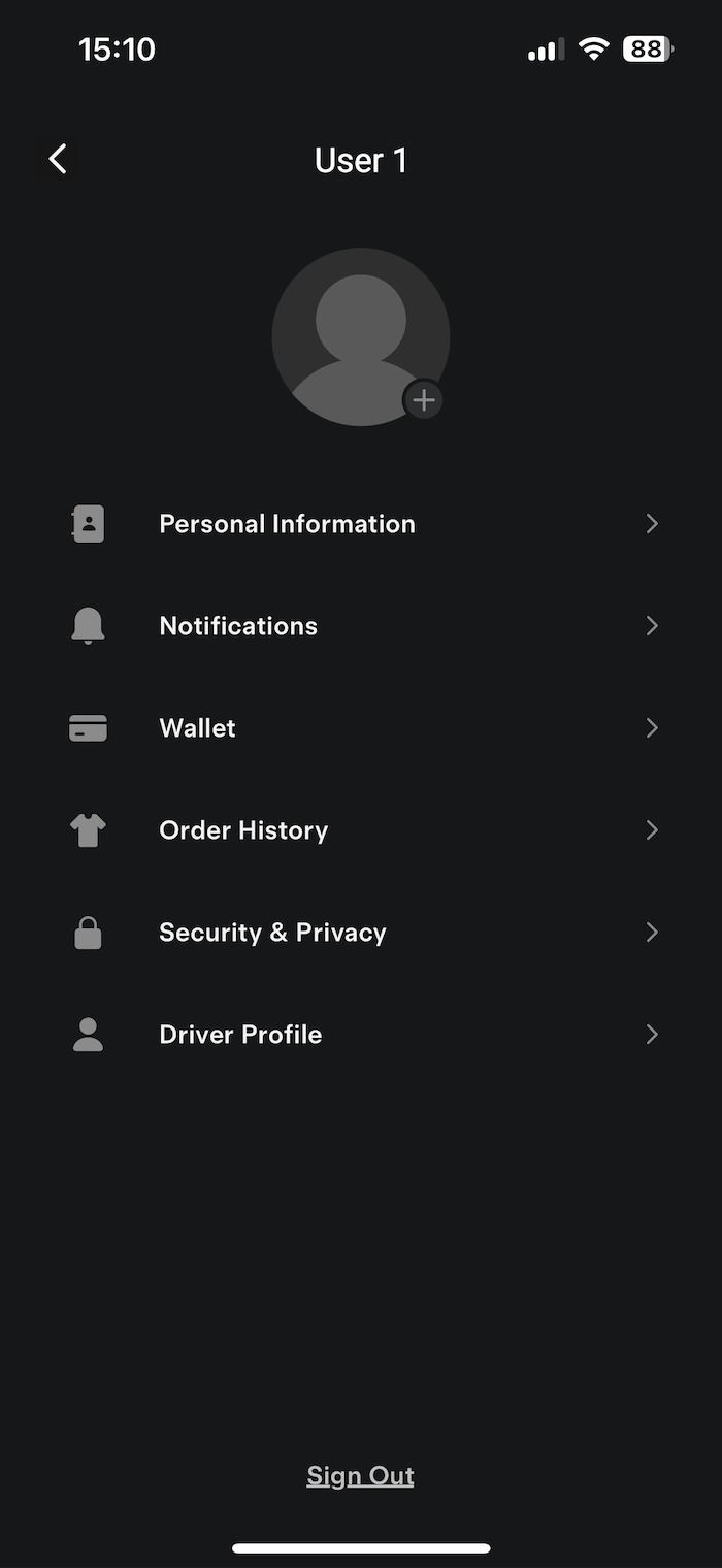The account profile page of the Tesla app. Personal Information is the first option listed.