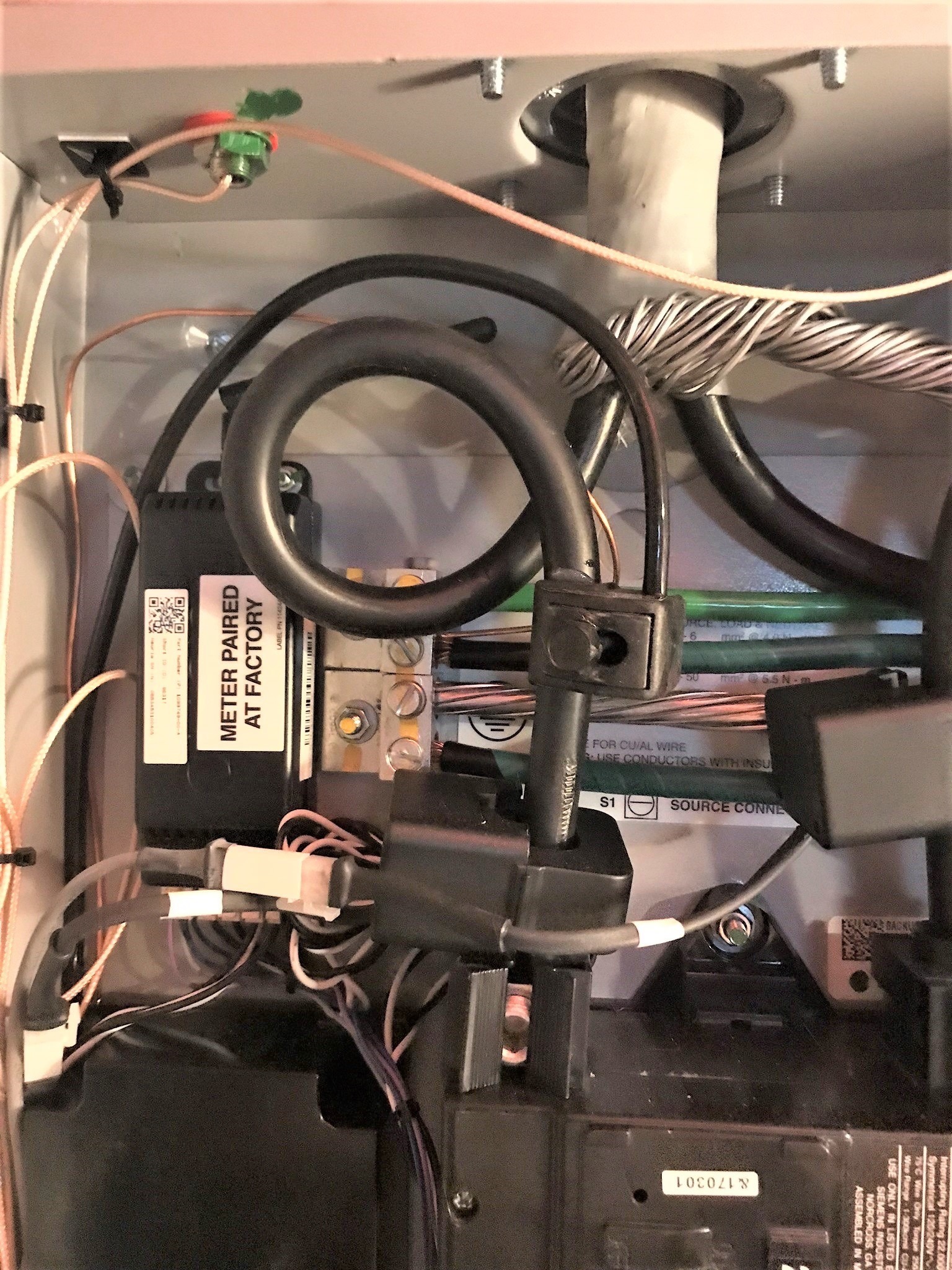 A close-up of wires and other components.