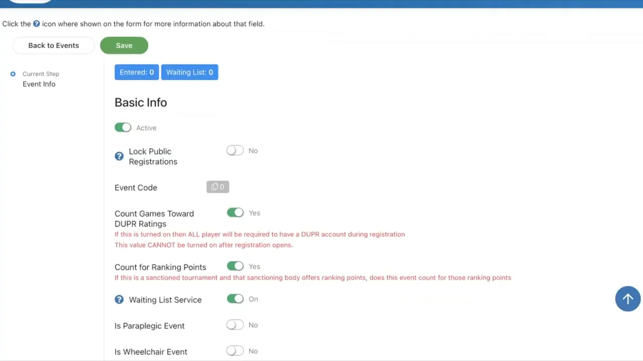 Basic Info settings page showing Active toggle enabled