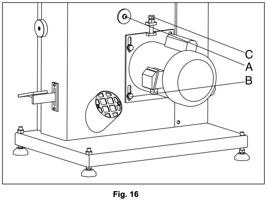Fig. 16 showing motor bracket components A, B and C