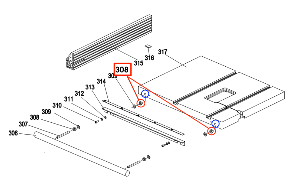 C14 band saw rail height adjustment nut location diagram