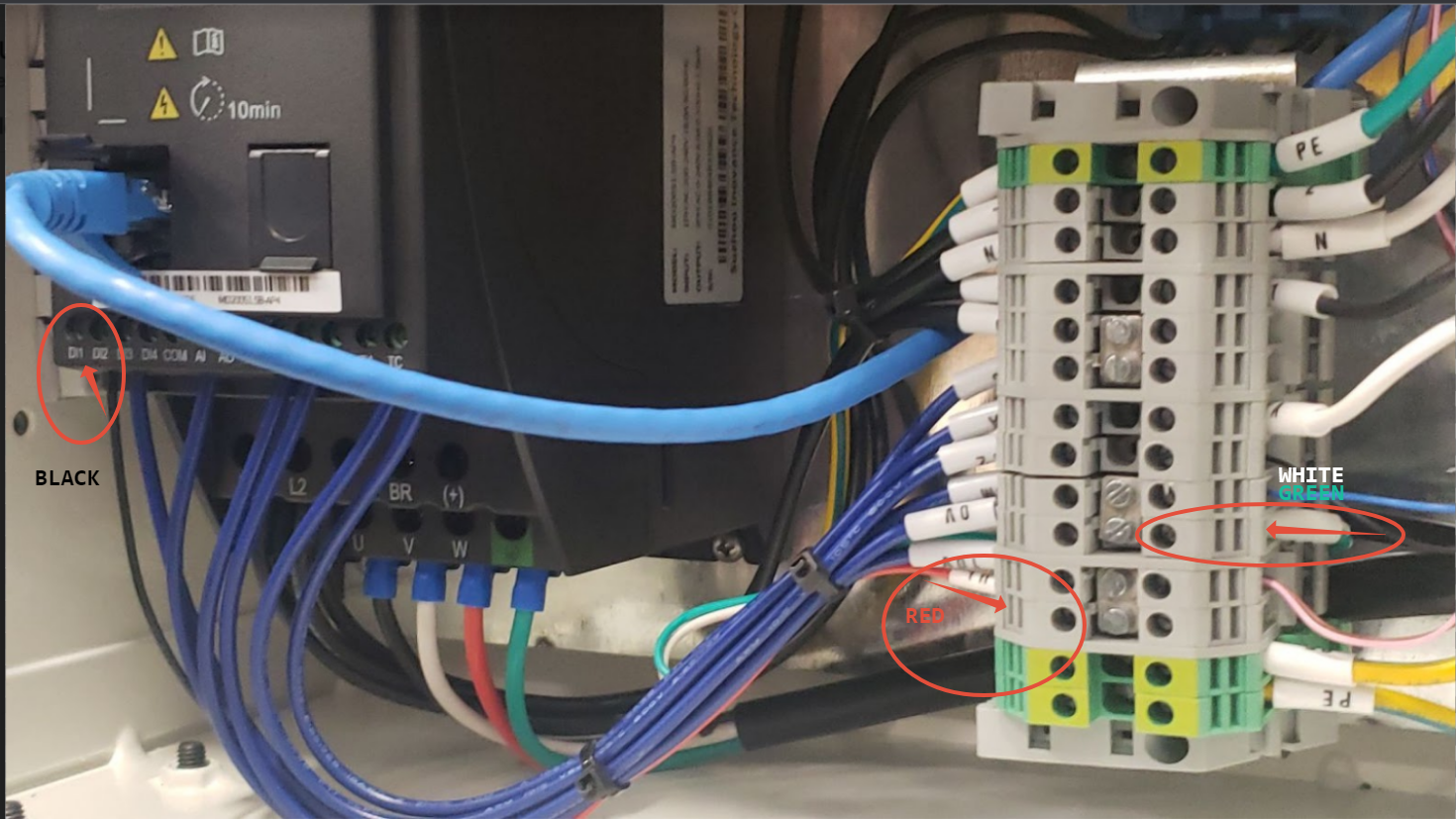 Overview of receiver wiring inside the electrical box