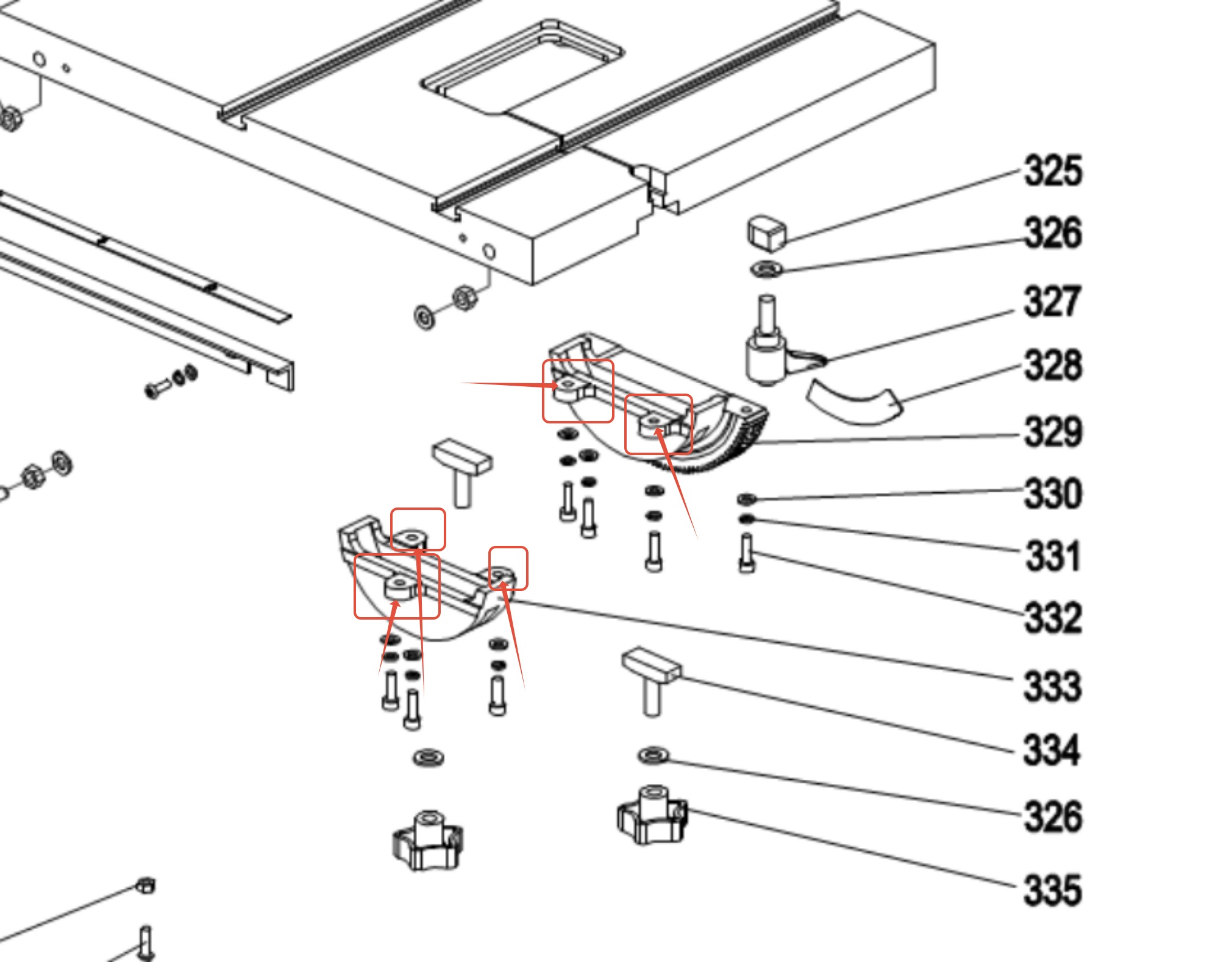 Table mounting bolts on underside of table top