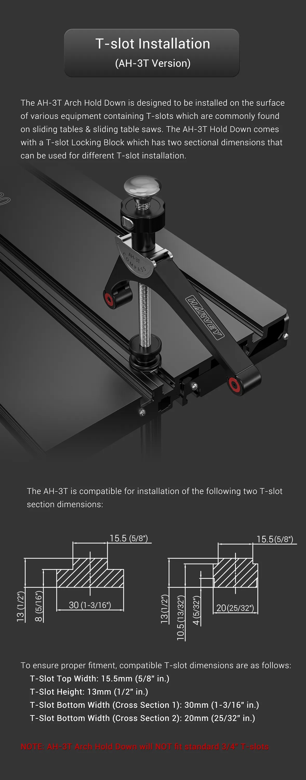 AH-3T compatible T-slot dimension profiles