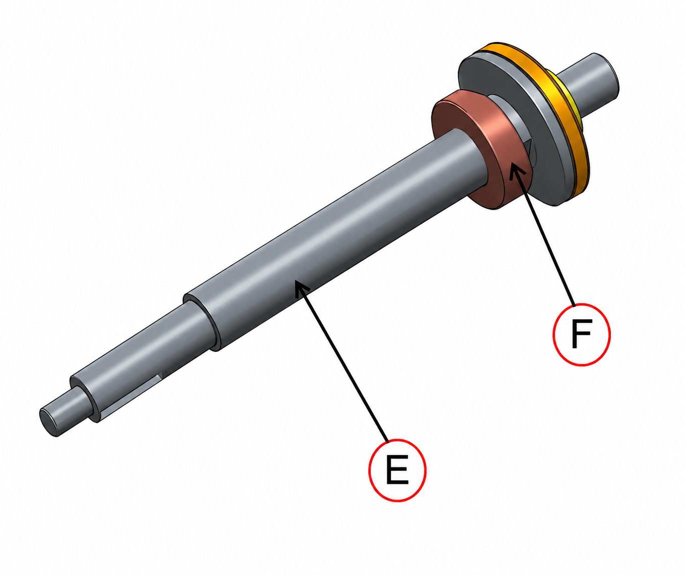 Step 3a - remove collar, tap out spindle and bearing F