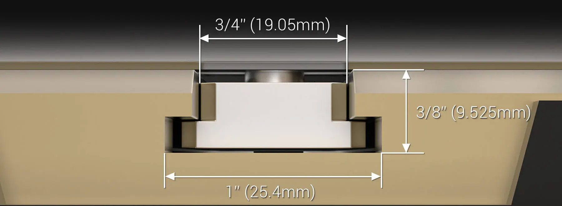Harvey table saw and band saw T-slot dimensional cross-section diagram