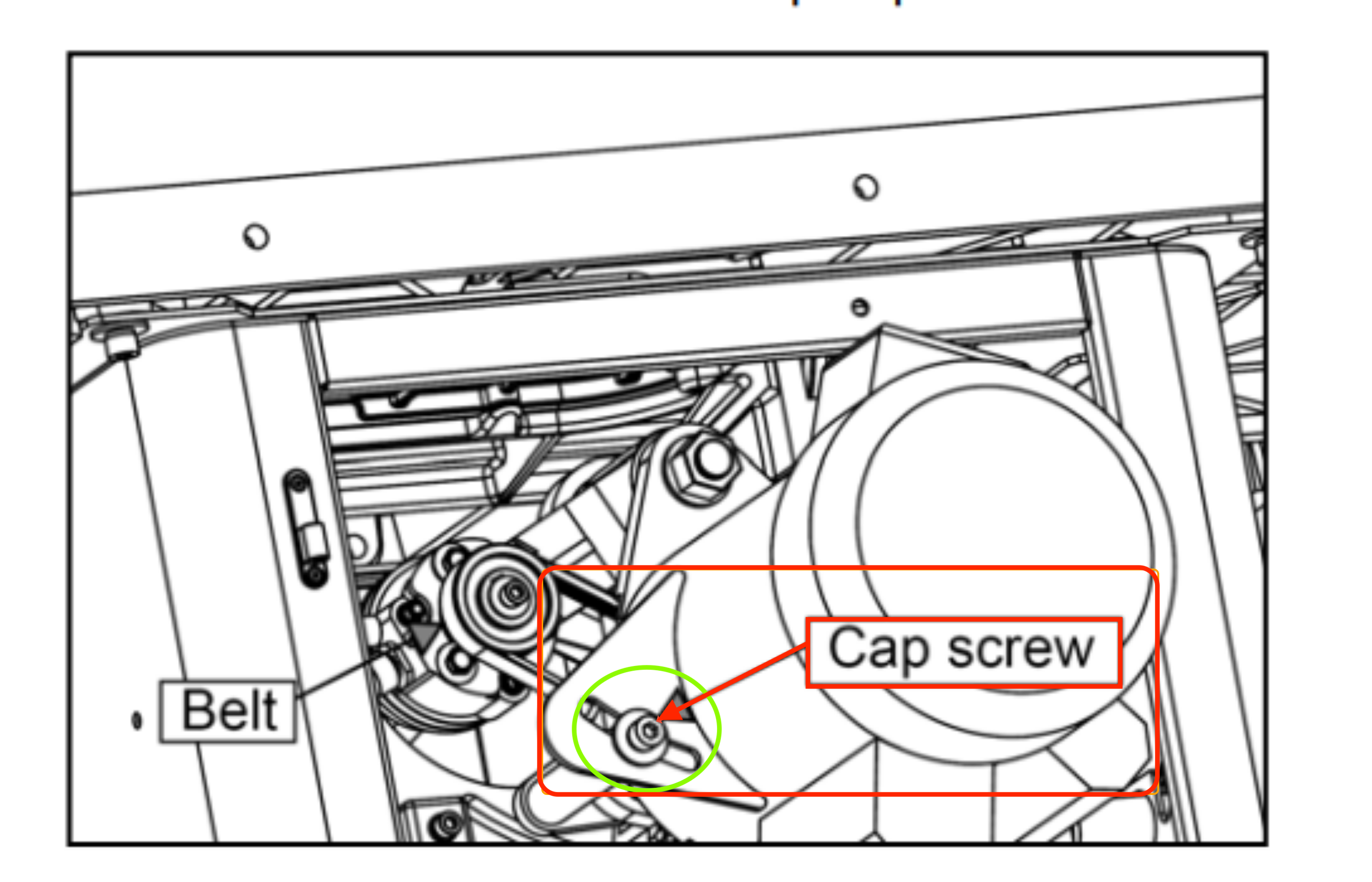 HW110LC TC belt tensioning cap screw location diagram