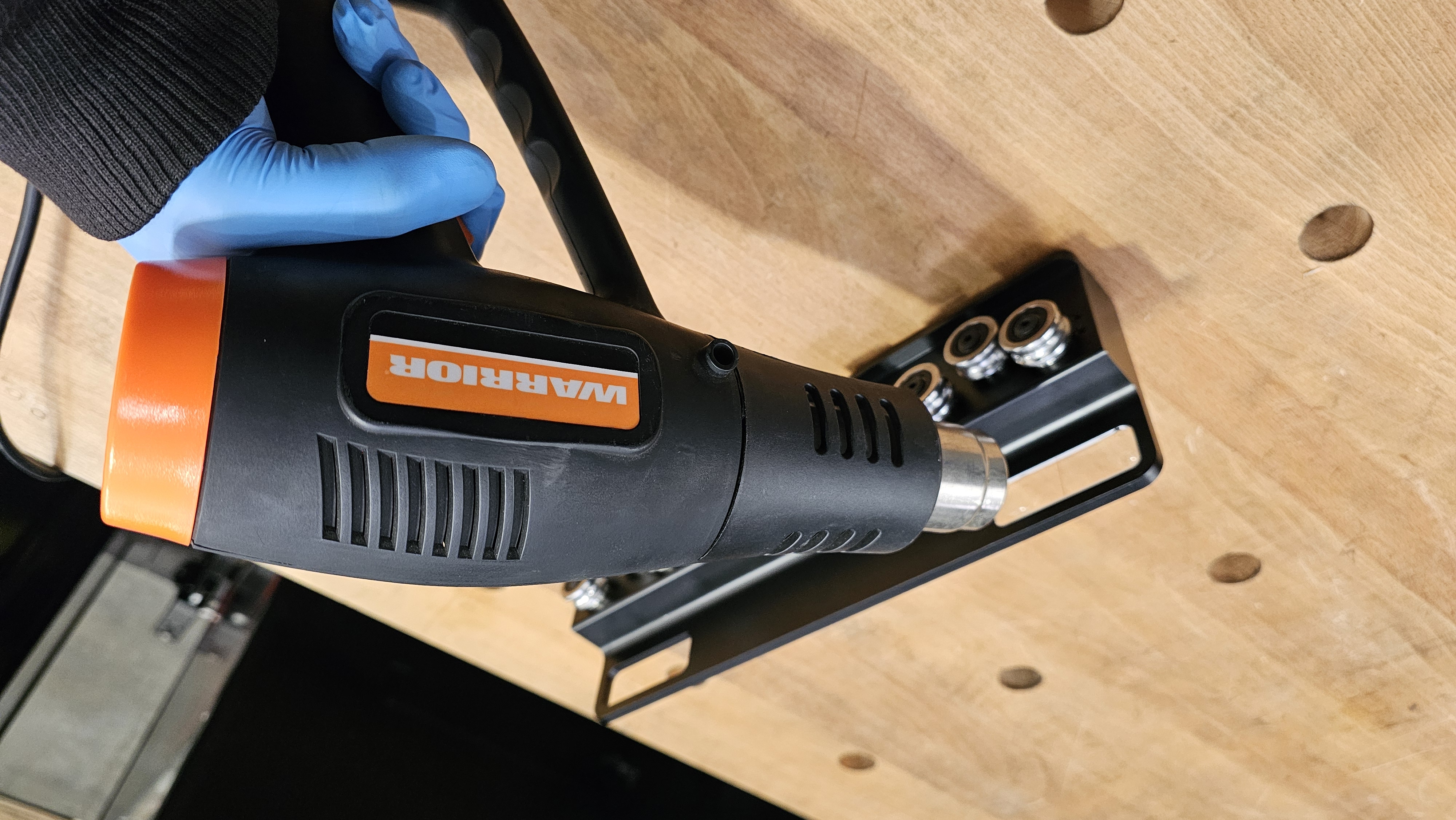 Step 1 — heat gun applied to Big Eye fence slider viewer socket