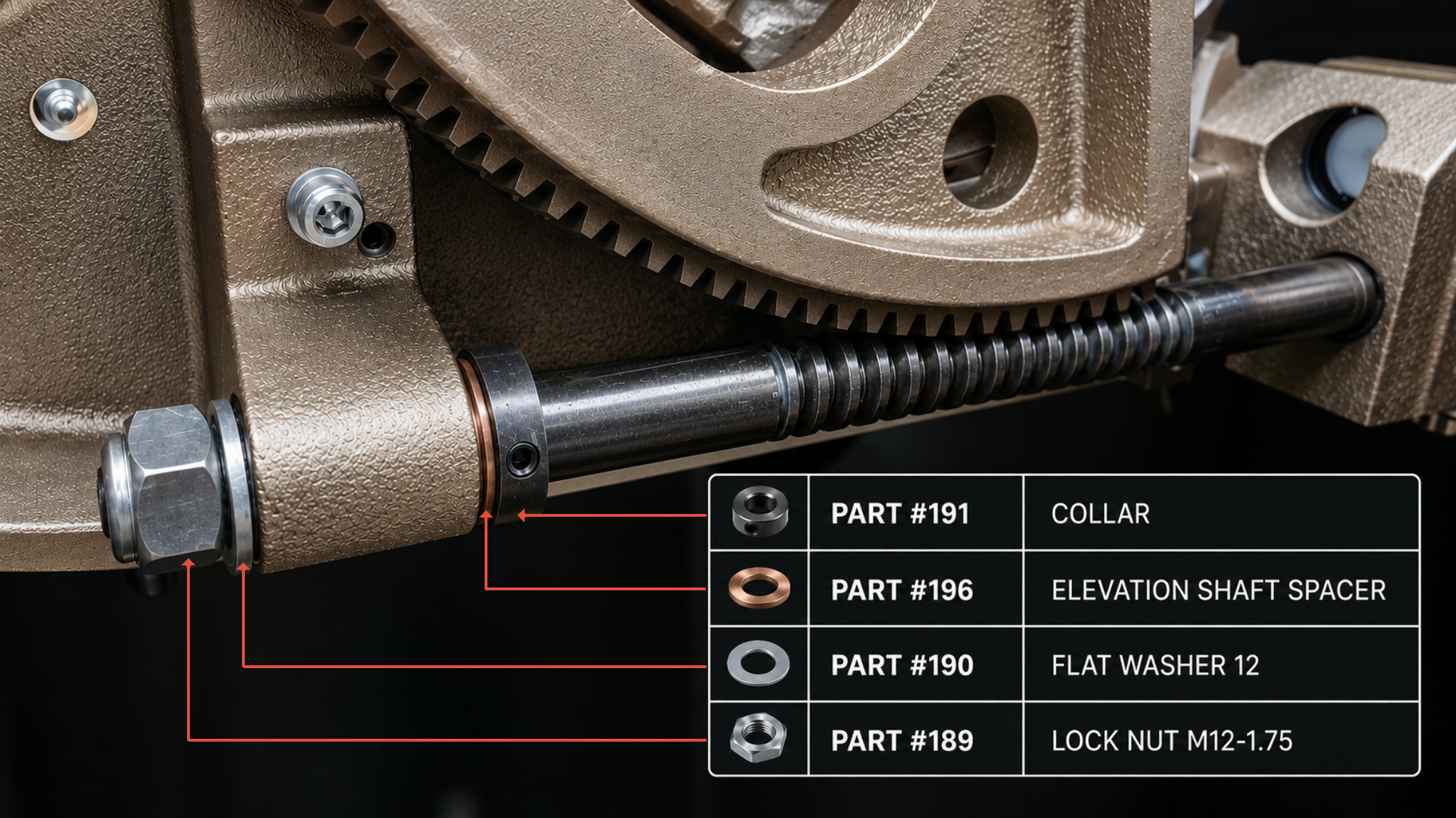 HW110LC TC elevation shaft and lock nut diagram