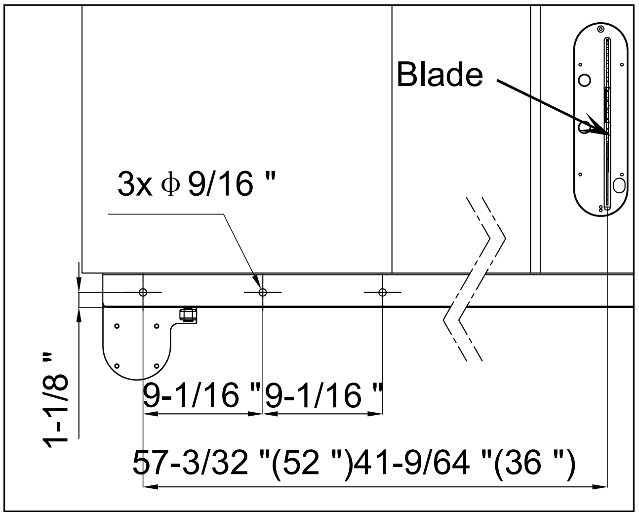 Fig. 6 — Shark S-10 drilling dimensions for L-type rear rail showing hole spacing and heights