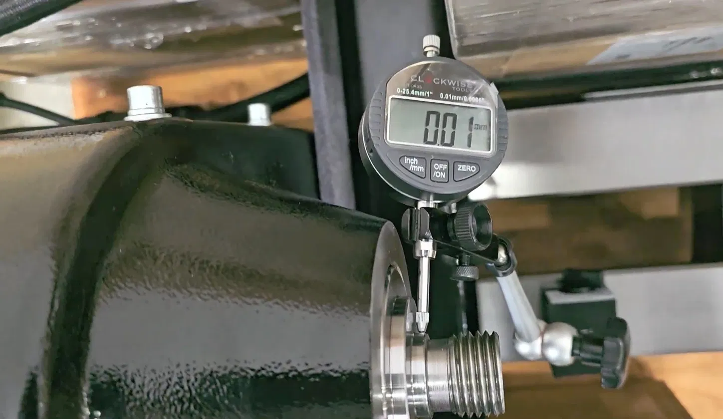 Dial indicator against spindle outside diameter