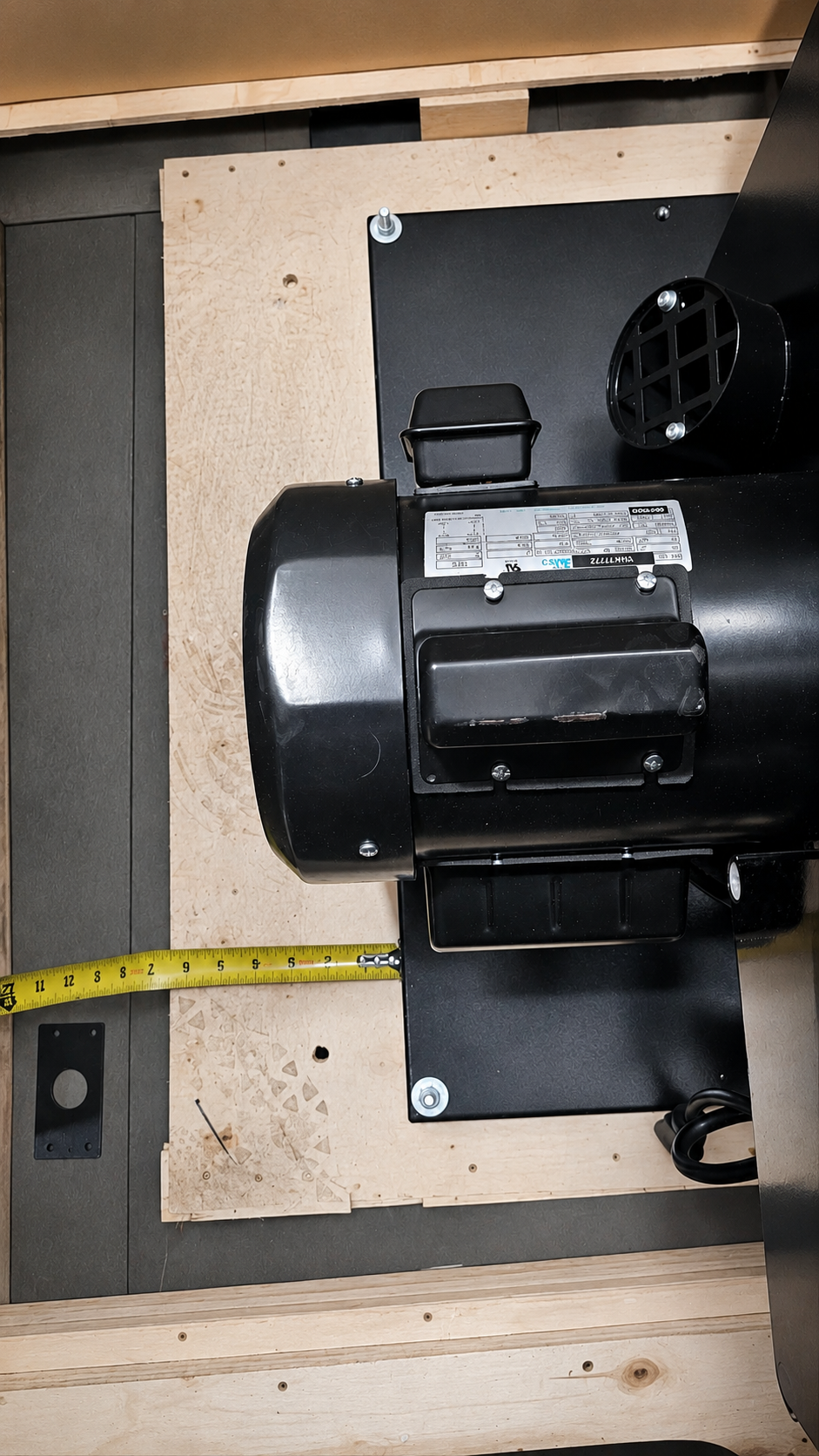 Motor side bolt distance approximately 6.5 to 7 inches from outer edge — do not lay on this side