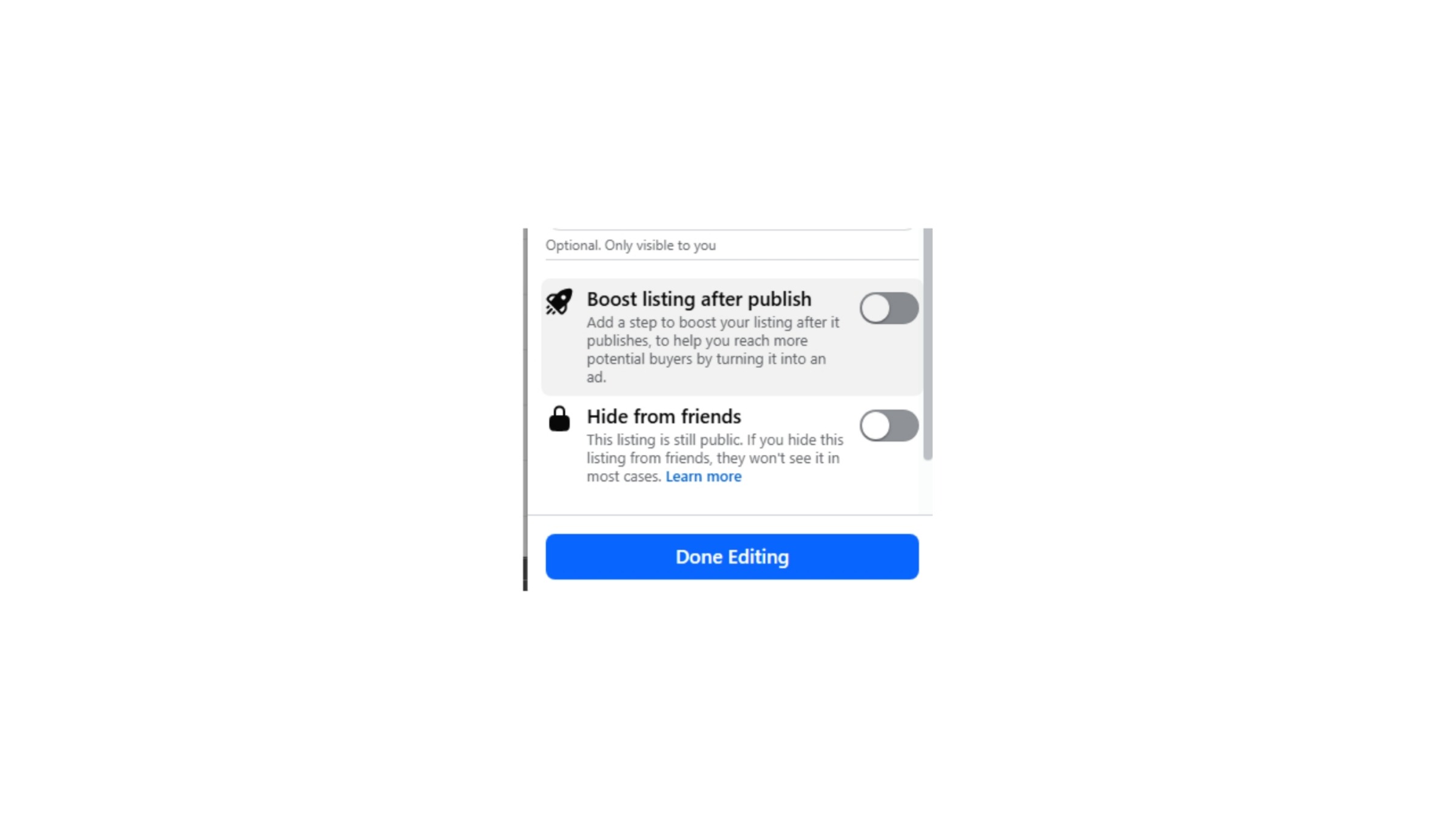 Optional: Boost Your listing and Visibilityy Settings