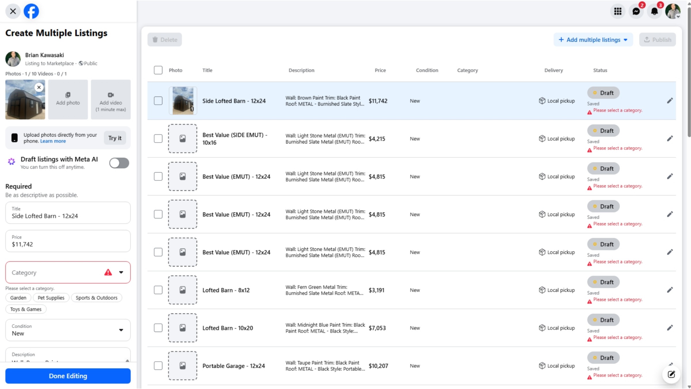 Image Upload Confirmation and Category Selection