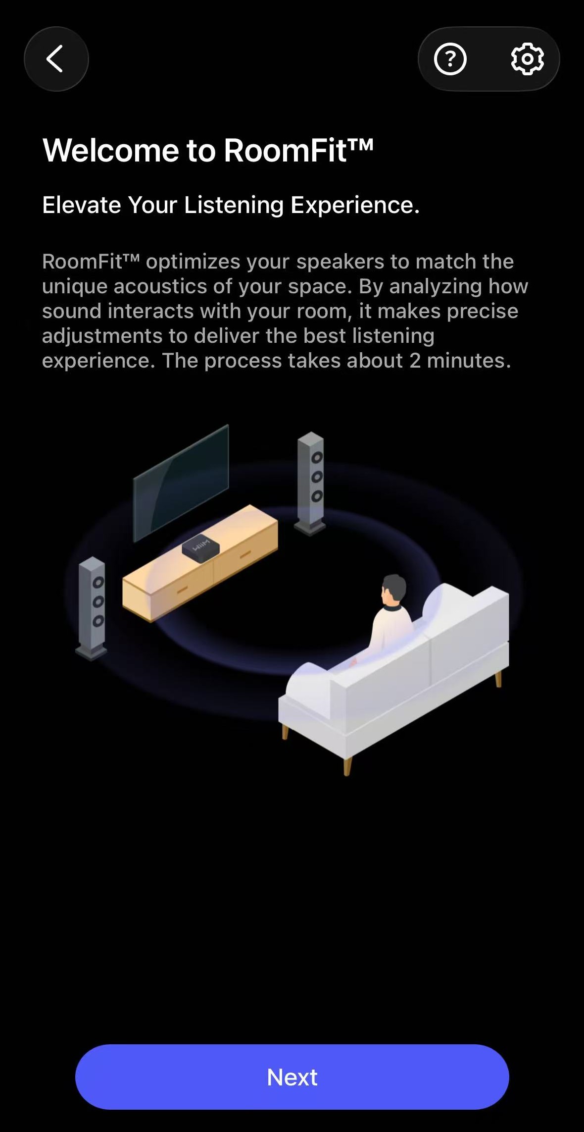 RoomFit Settings screen