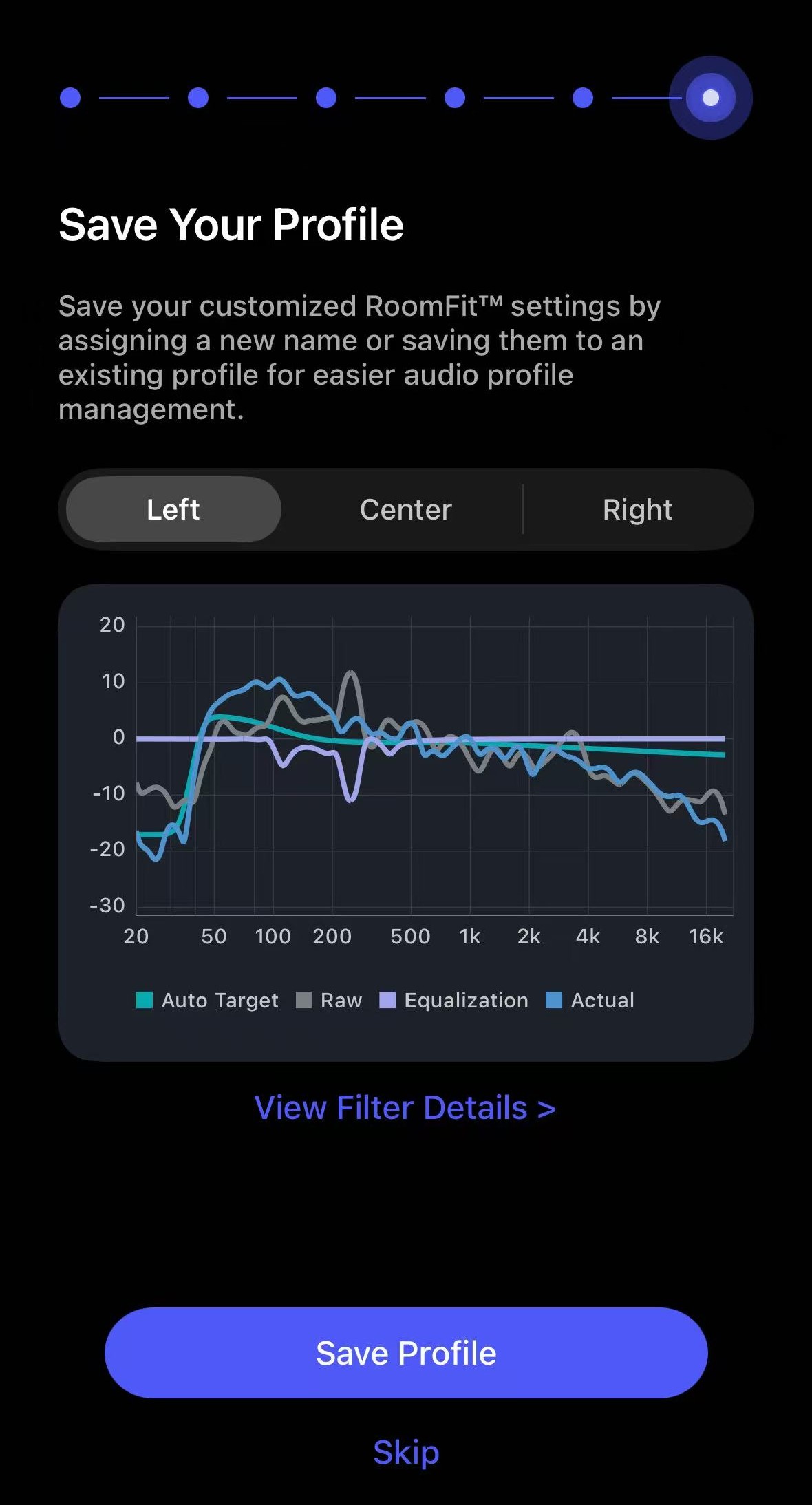 RoomFit save profile screen