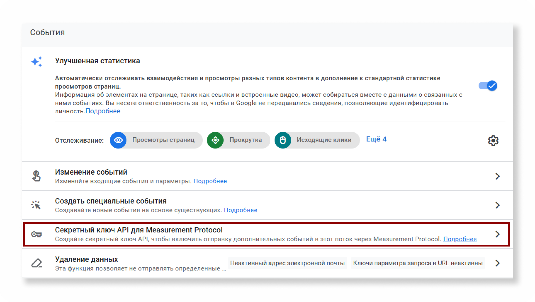 Пункт секретного ключа Measurement Protocol