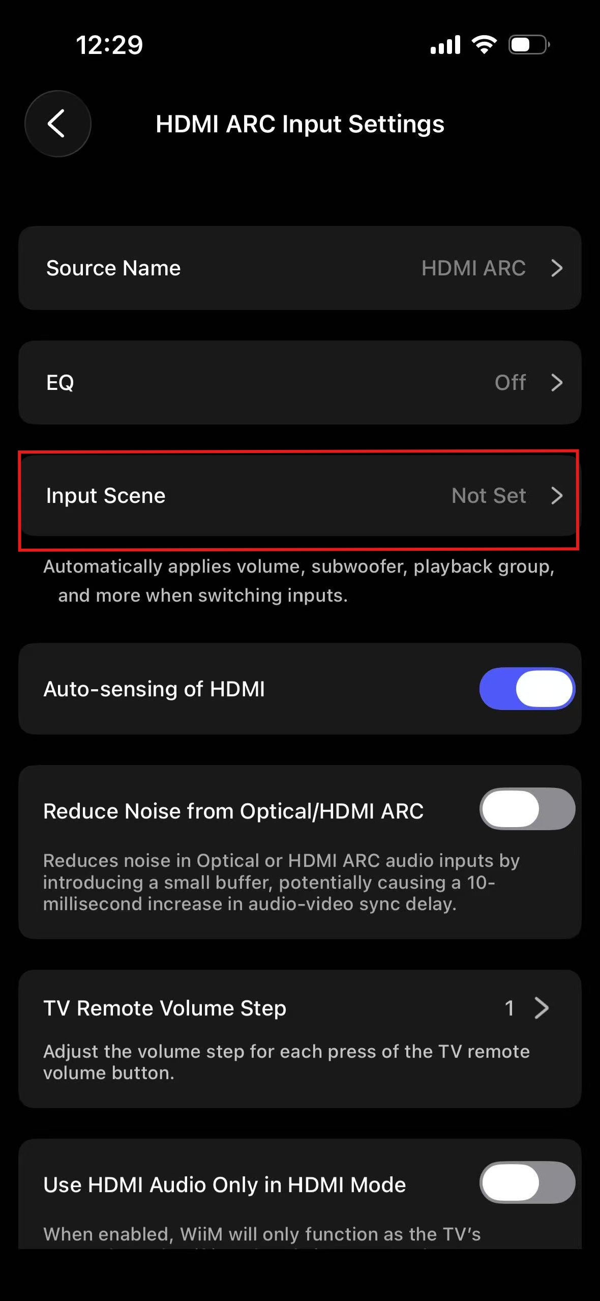 Select Input Scene option from the menu
