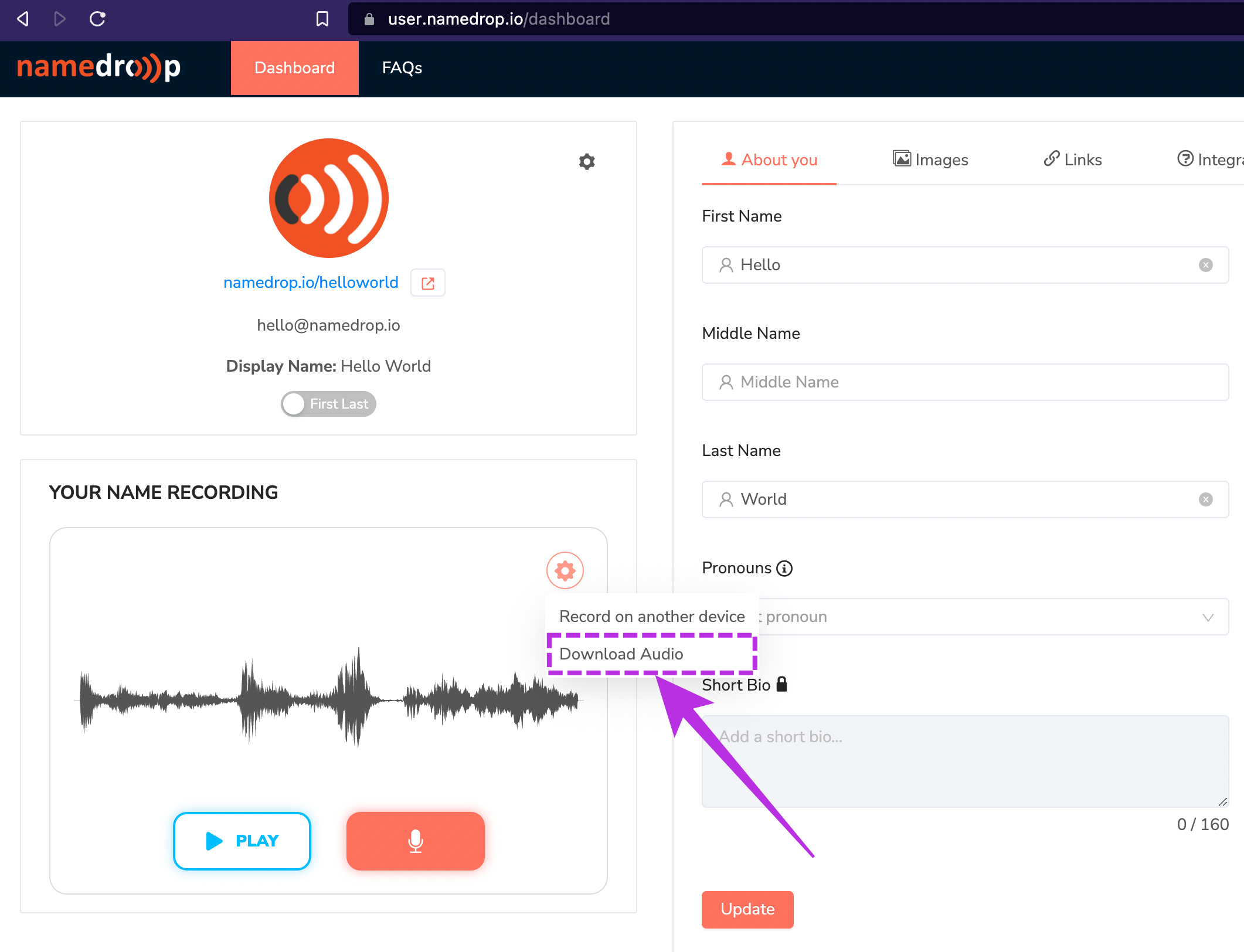 How do I download my recording? NameDrop
