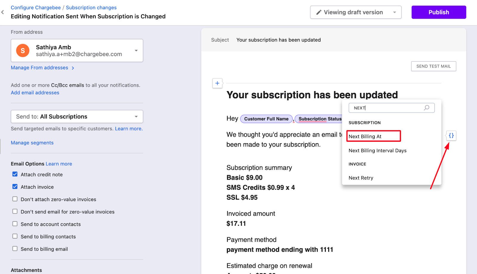 How to add the new subscription renewal date on email notification