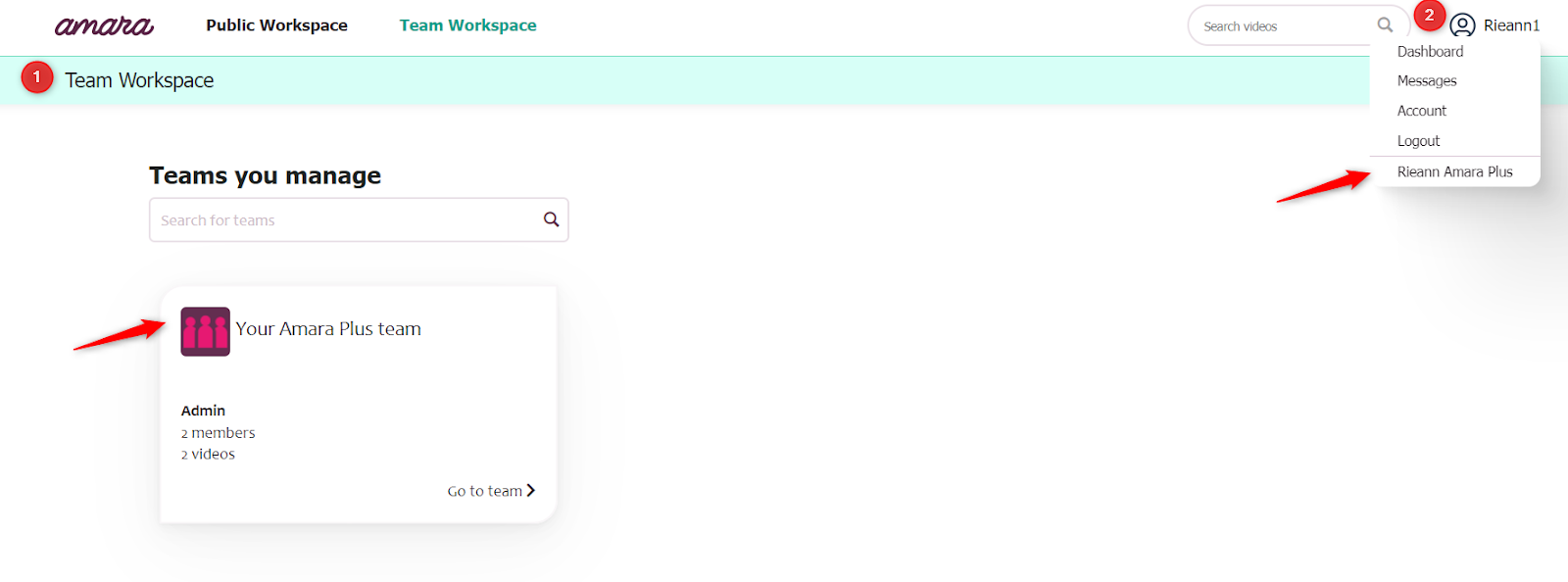 Teams you manage page with links to each team for fast access.