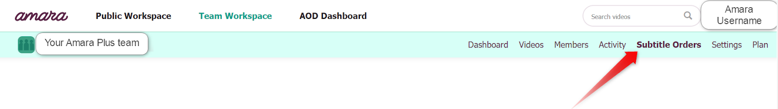 Subtitle orders tab highlighted to order Amara On Demand professional captions