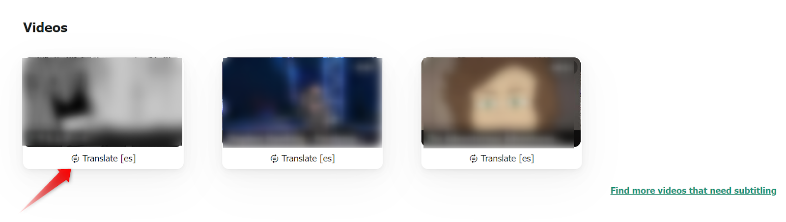 Translate link on the video card on the Amara team dashboard tab.