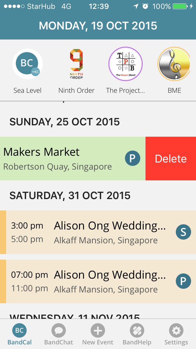 BandCal Mobile App - Delete Event