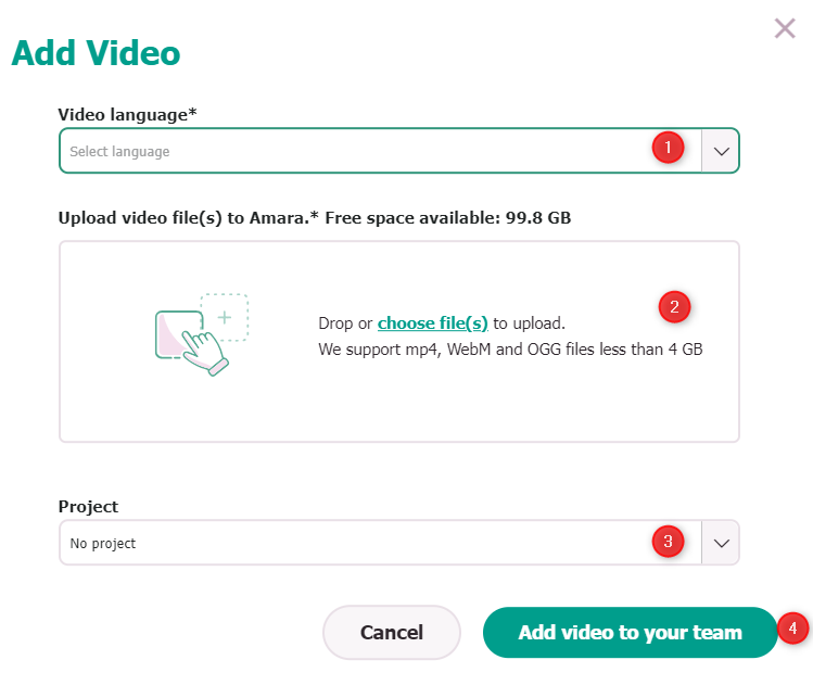 Add Video options when uploading video files from your local drive.