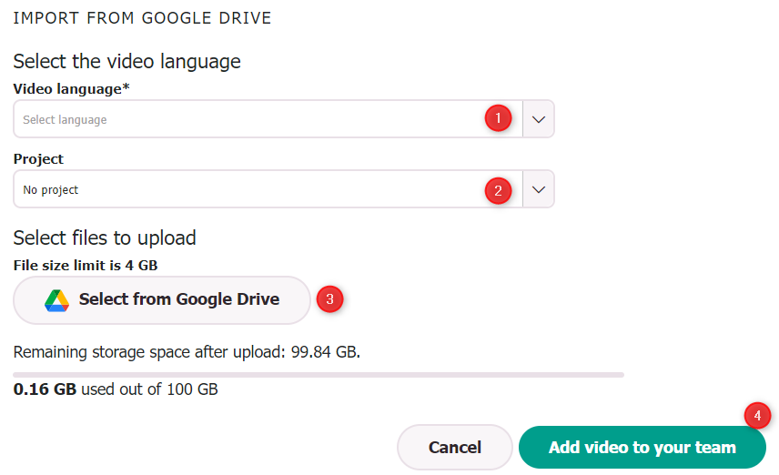 Add Video options when uploading video files from Google Drive.