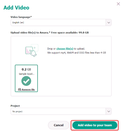 Window that appears after you've added video files from your local drive, highlighting the Add to video listing option.