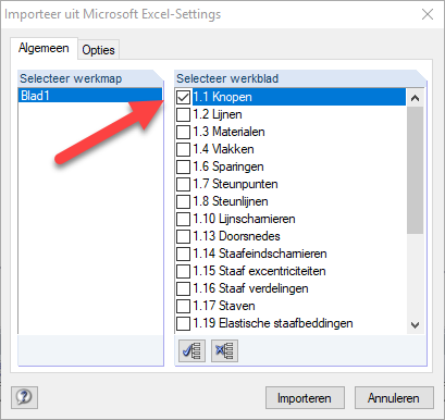 Tabel importeren in RFEM vanuit MS excel