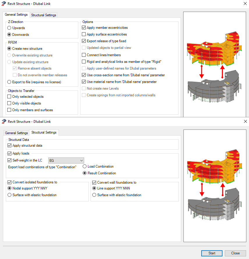 Vanuit REVIT naar RFEM exporteren met de direct link.