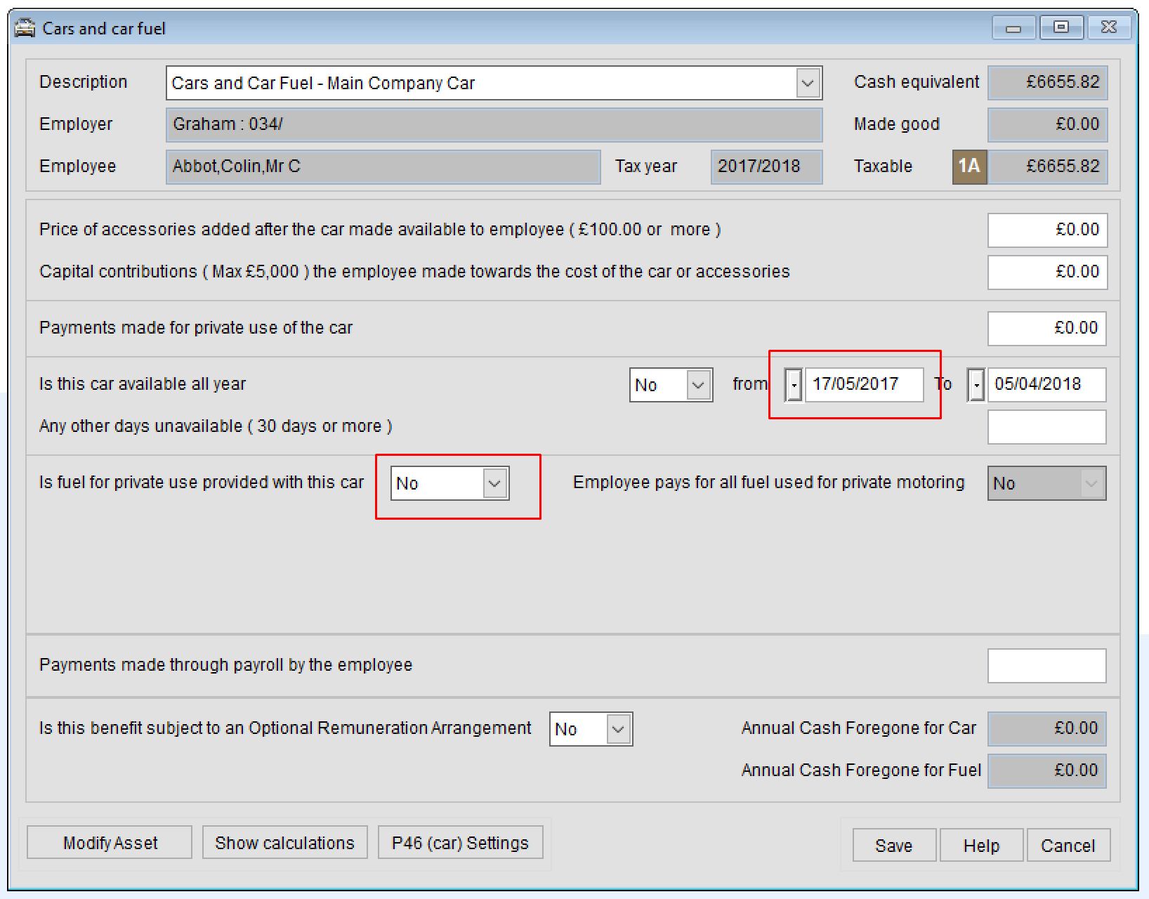 How do I remove or add fuel to an employee's car allocation P11D
