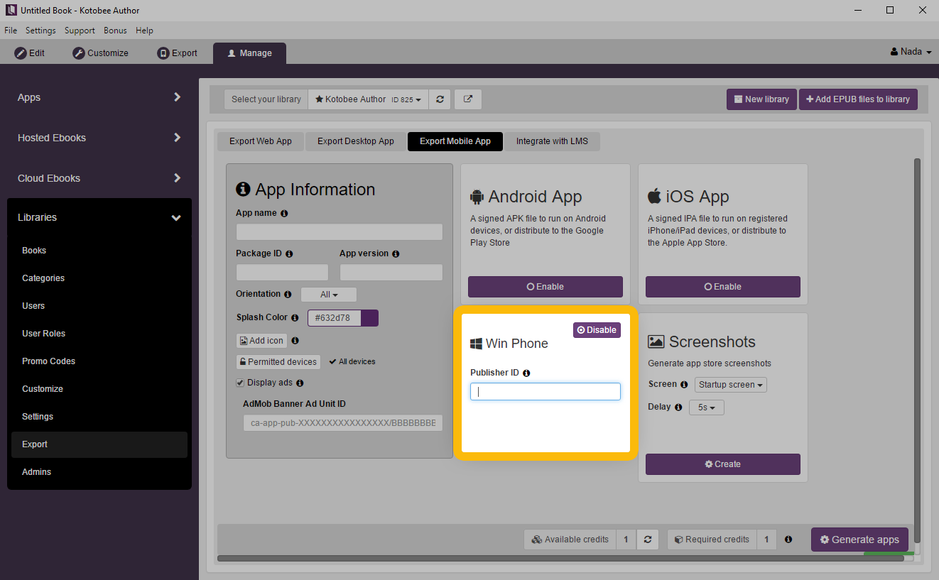 Export Your Library As A Windows Phone App Kotobee