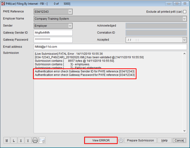 What does "Authentication error check Gateway Sender ID and or Gateway