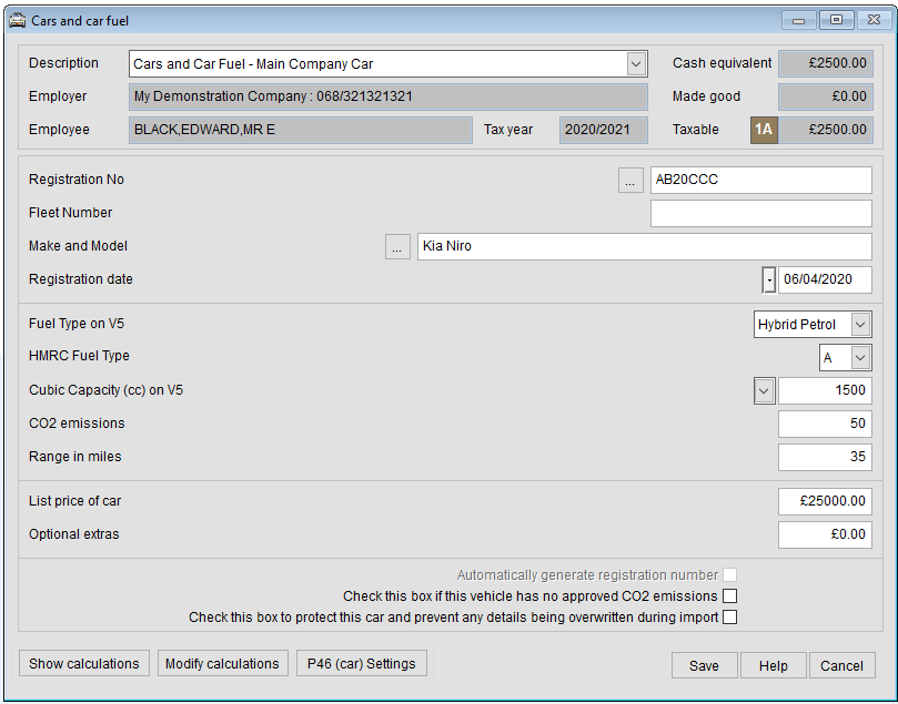 Section F Cars and Car Fuel Entering Data Manually P11D Organiser