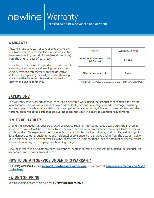 Education Warranty Information Newline Technical Services