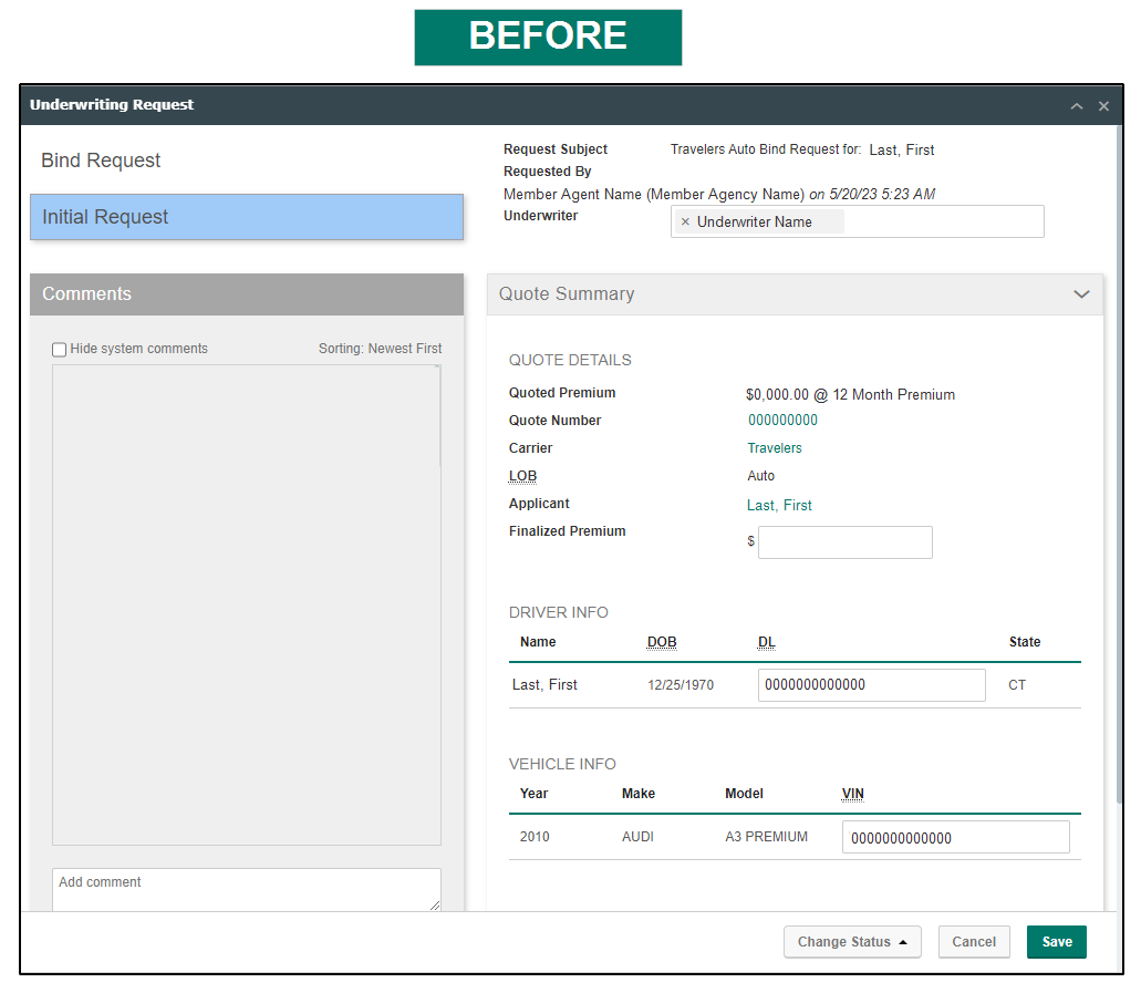 Rating Engine Underwriting Request Enhancements EZLynx