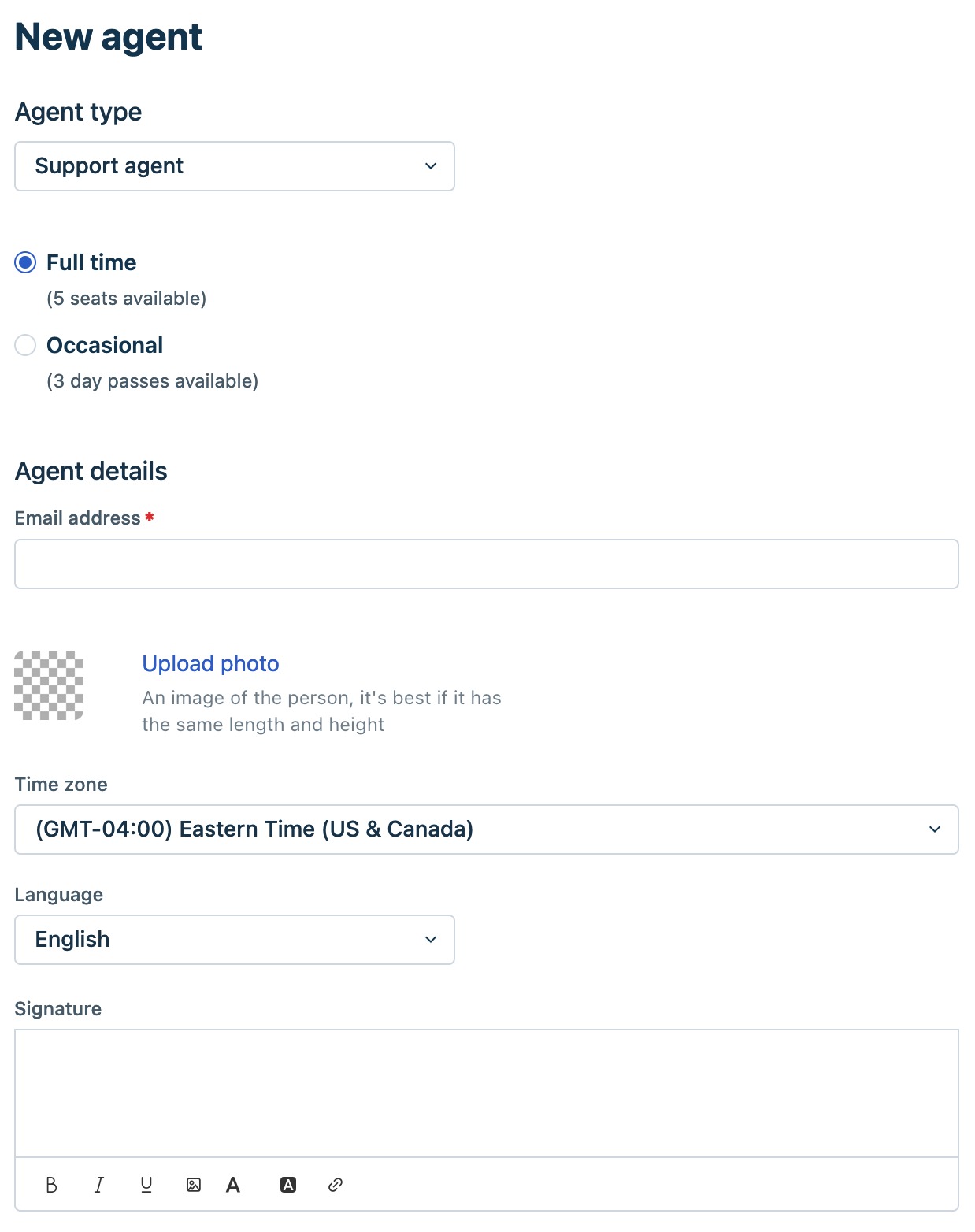 First half of add agent form.