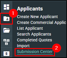 Applicant Icon > Submission Center